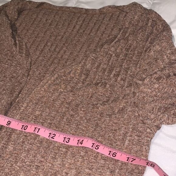 Brown Ribbed 2-Piece Set: Long Cardigan & Top - Size S - Picture 7 of 10